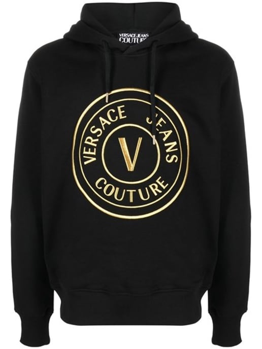 Sudadera con capucha de algodón negro con detalles del logo de Versace Jeans - Image 1