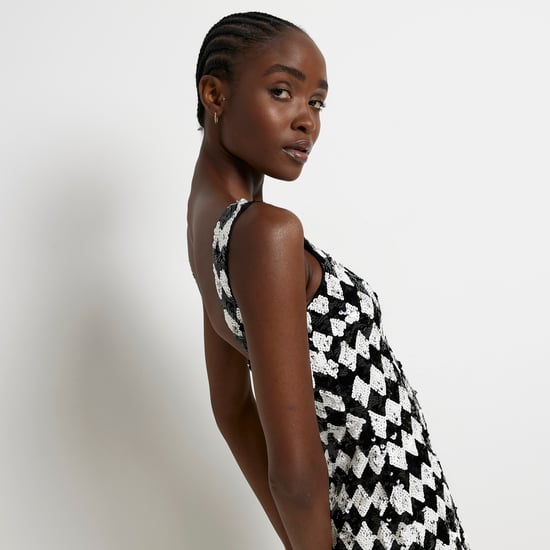 River Island Womens Bodycon Mini Dress White Check Sequin