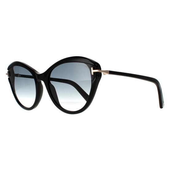Gafas de sol de mujer Tom Ford Cat Eye en negro brillante con degradado ahumado. - Image 2