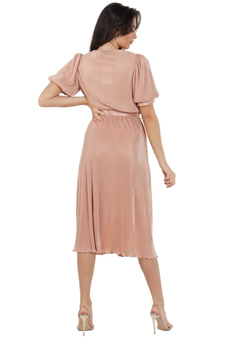 Short Sleeves Plisse Wrap Midi Dress - Image 4