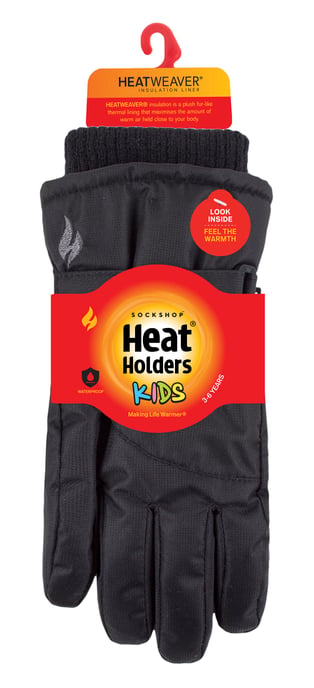 Calentadores - Guantes de esquí al aire libre para niños | Invierno cálido impermeable / a prueba de viento guantes térmicos de lana para la nieve - Negro - Image 2