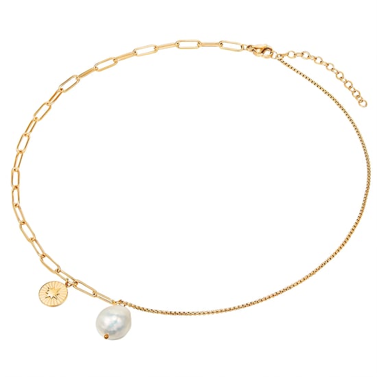 Necklace stainless steel yellow gold freshwater cultured pearl white Valero Pearls - Image 2