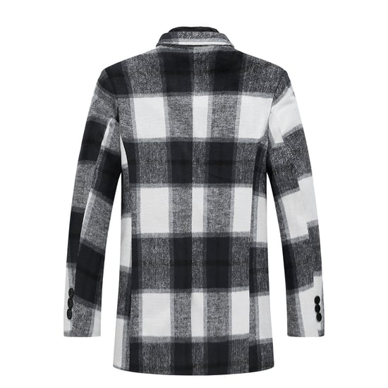 Men's Long Slim Fit Checked Winter Thick Coat with Shawl Collar White - Image 2