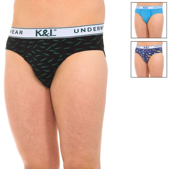 Pack-3 Men's Printed Breathable Fabric Slips KL3005