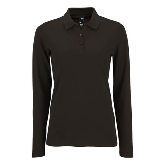 SOLS Womens/Ladies Perfect Pique Long-Sleeved Polo Shirt (Black) - Image 1