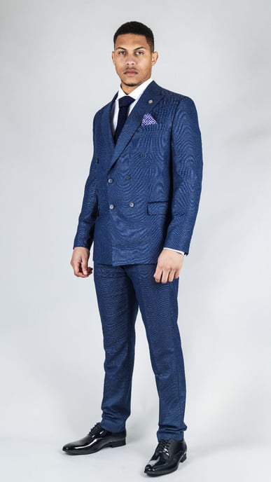 Traje clásico azul cruzado de dos piezas para hombre - Image 4