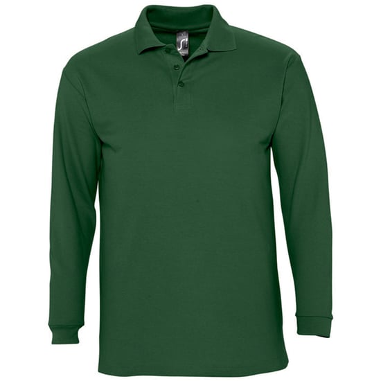 SOLS Mens Winter II Long Sleeve Pique Cotton Polo Shirt (Golf Green) - Image 1