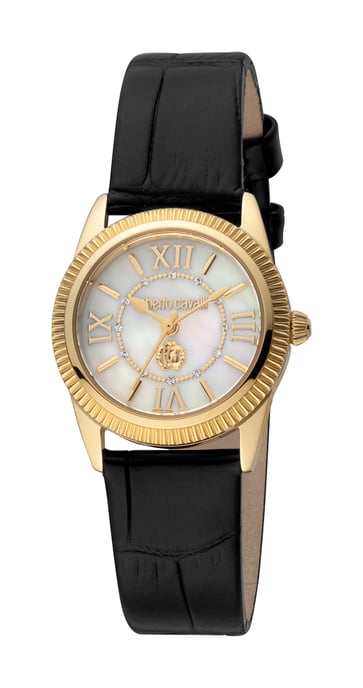 Reloj de mujer RC5L035L0025 Roberto Cavalli de cuarzo en acero inoxidable blanco MOP con cuero, 5 ATM, 28 mm - Image 1