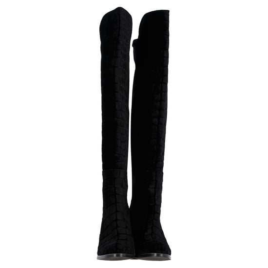 Stuart Weitzman Crocodile-Embossed Knee-High Heeled Boots in Black Velvet - Image 2