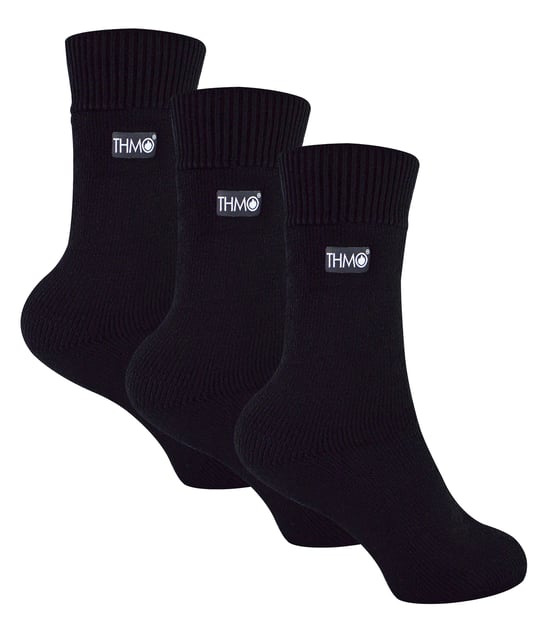 3 Pares Multipack Niños Calcetines Térmicos | THMO | Ribbed Soft Top Fleece Fluffy Inner Warm Socks for Boys & Girls - Negro - Image 1
