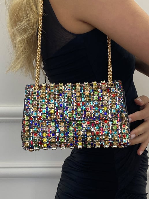 Multi Coloured Embellished Clutch Bag - Image 1