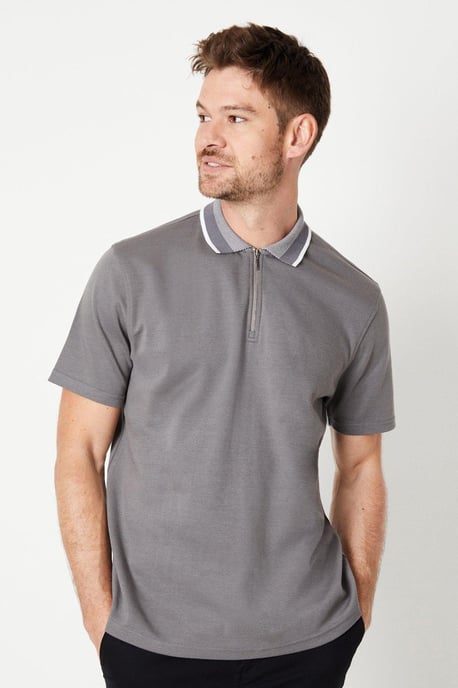 Jacquard Collar Zip Polo Shirt