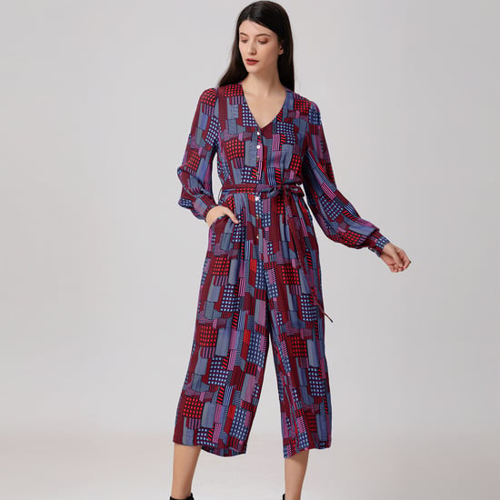 Graphic Print V Neckline Jumpsuit - Image 2