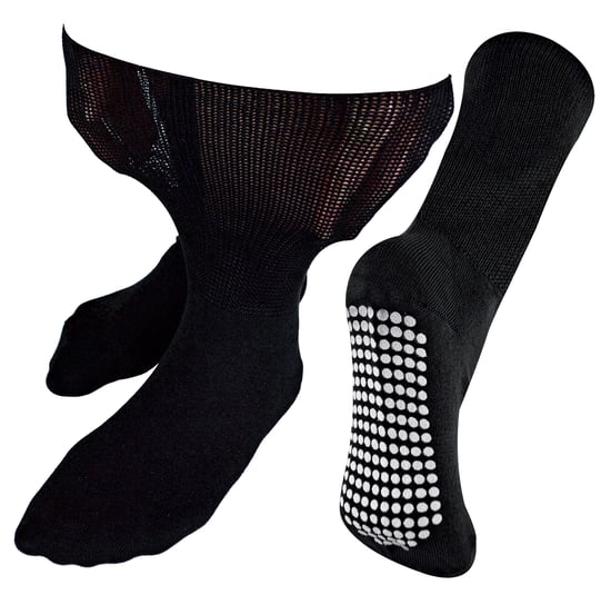 Extra Wide Oedema Socks with Non Slip Grips | Dr.Socks | Mens & Ladies | Bamboo Slipper Socks with Grippers for Swollen Legs Ankles & Feet - Black - Image 1