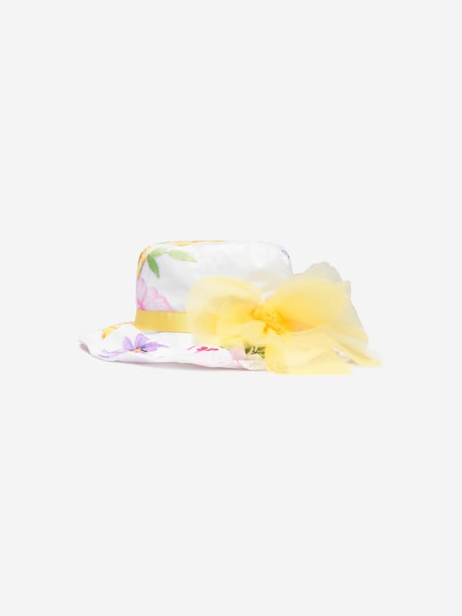 Monnalisa Girls Floral Print Hat in White