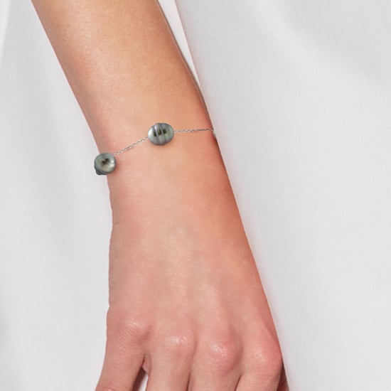 DIADEMA - Bracelet - 3 Real Tahitian Pearls - Cable Chain Diamonds