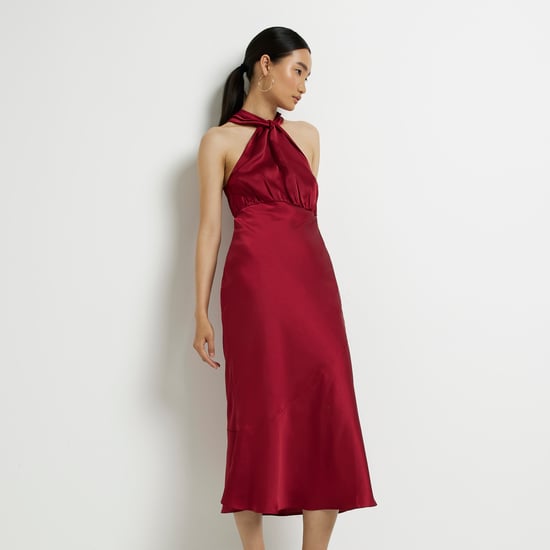 River Island Womens Midi Dress Red Satin Halter Neck