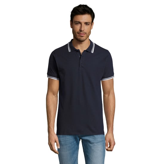 SOLS Mens Pasadena Tipped Short Sleeve Pique Polo Shirt (French Navy/White)