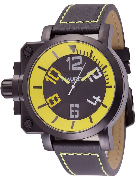 Haurex italy:gun men's watch, ipb case, black/yellow dial, black with yellow leather Watch