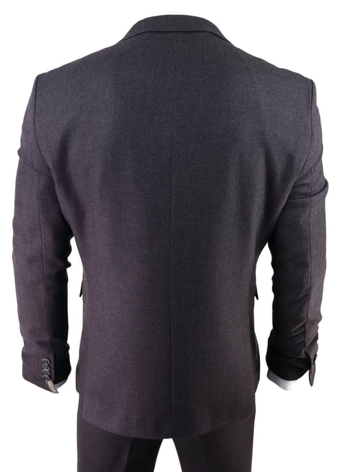 Traje de tweed de tres piezas en espiga color morado y ciruela para hombre, Peaky Blinders, clásico, a medida - Image 5