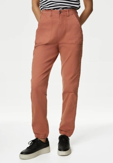 M&S Collection Ladies Cotton Blend Slim Fit Ankle Grazer Joggers Rojo ladrillo - Image 1