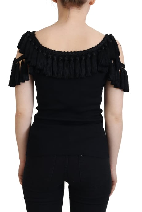 Top sin mangas negro de Dolce & Gabbana con borlas de algodón para mujer - Image 6