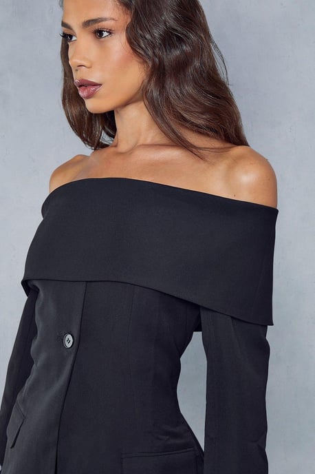 Tailored Bardot Fitted Blazer Top