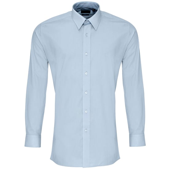 Premier Mens Colours Poplin Fitted Long-Sleeved Shirt (Light Blue) - Image 1