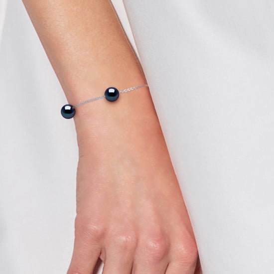DIADEMA - Bracelet - Silver and 3 Real Freshwater Pearls - Black Tahitian Style