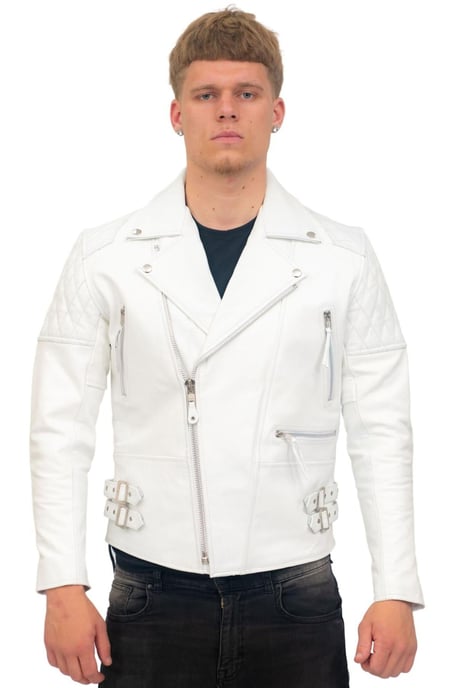 Mens Cowhide Leather Biker Jacket-Nassau