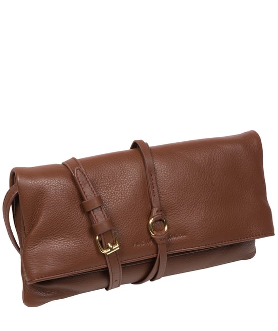 'Selene' Dark Tan Nappa Leather Cross Body Clutch Bag