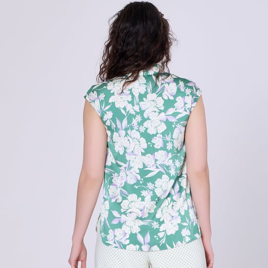 Sleeveless blouse with wide flat collar and macro flower print - Image 4