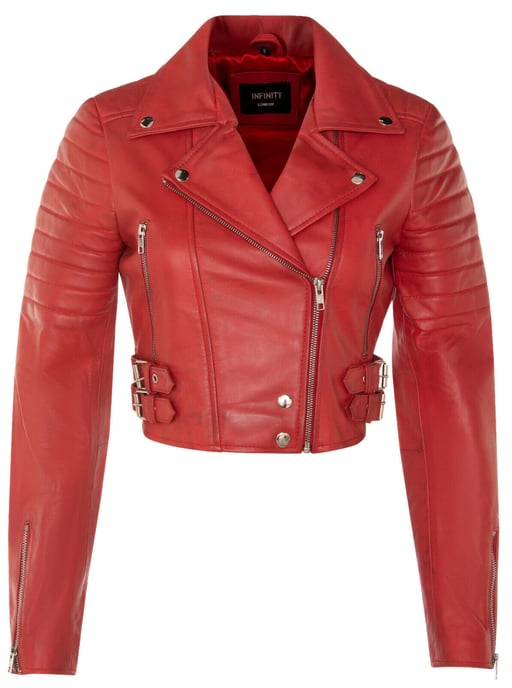 Ladies Brando Short Leather Jacket-Longtown