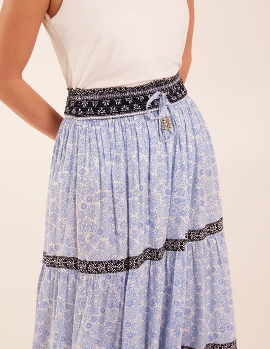 Contrast Printed Tiered Skirt