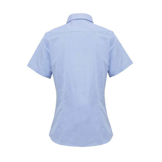 Premier Womens/Ladies Gingham Short-Sleeved Shirt (Light Blue/White) - Image 2