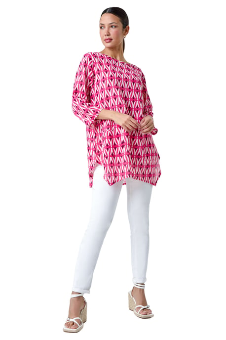 Cotton Geometric Pocket Longline Tunic Top