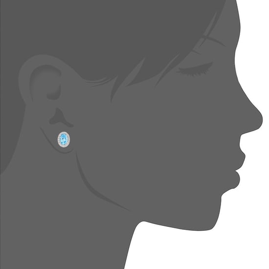 9ct White Gold Diamond and Swiss Blue Topaz Gemstone Oval Cut Stud Earrings