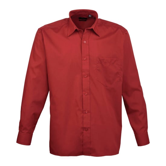 Premier Mens Poplin Long-Sleeved Shirt (Burgundy) - Image 1