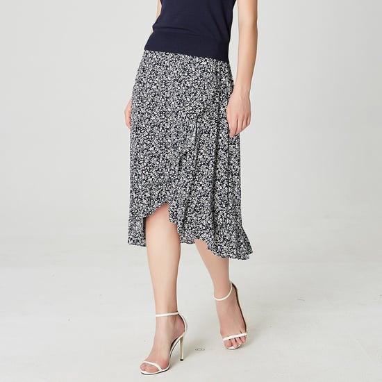 Cross-ruffles and floral print skirt - Image 1