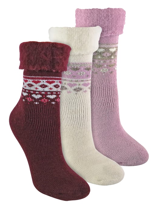Lote de 3 calcetines de lana con diseño nórdico - Fucsia / Rosa / Crema - Image 1