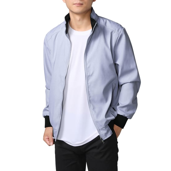 Men's Bomber Jacket with Stand-Up Collar, Transitional Jacket for Autumn, Casual Sports Jacket Light Gray - Image 6
