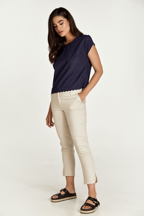 Navy Sleeveless Embroidered Top