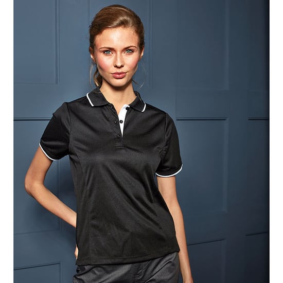 Premier Womens/Ladies Contrast Coolchecker Polo Shirt (Black/White) - Image 4