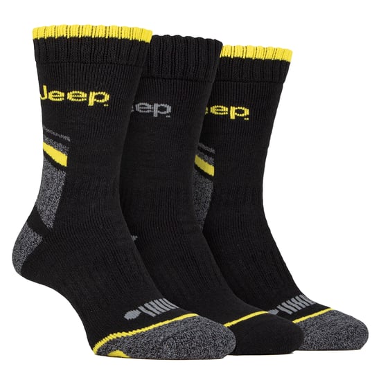 Mens Heavy Duty Work Socks with Arch Support | Jeep | Full Cushion High Performance Cotton Boot Socks with Reinforced Heel and Toe - Black / Charcoal