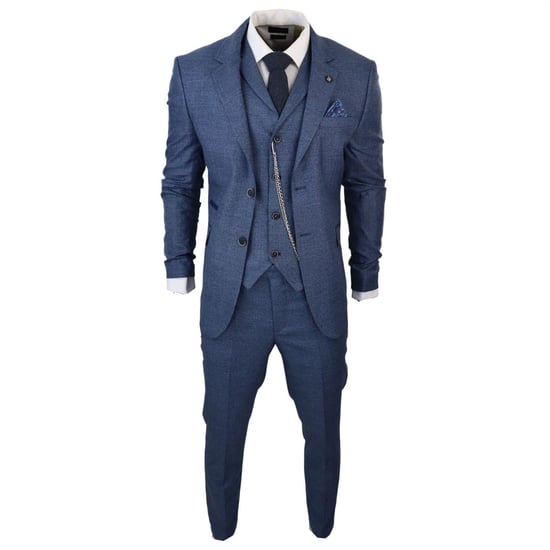 Traje de tres piezas de cuadros príncipe de Gales azul para hombre - Image 1
