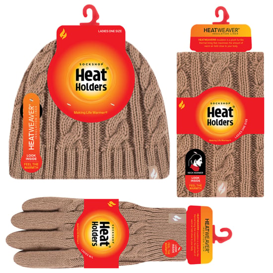 Heat Holders - Set de gorro térmico de invierno, calentador de cuello y guantes convertibles - Beige - Image 2