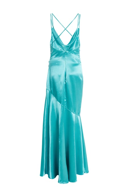 Aqua Satin Cross Back Maxi Dress