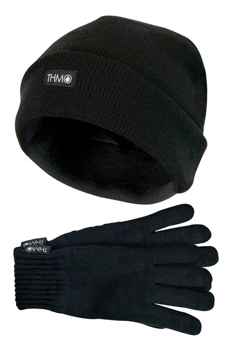 Juego de gorro y guantes Thinsulate para hombre | THMO | Gorro y guantes de punto acrílico para invierno - Negro - Image 1