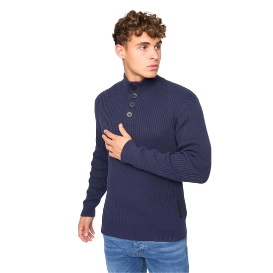 Crosshatch Mens Wellburys Chunky Knit Jumper (Navy) - Image 1
