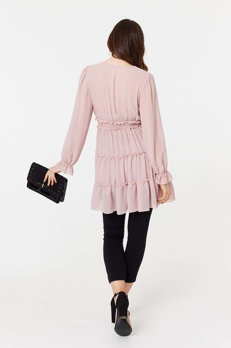 Pink Lace Detail Long Sleeve Mini Dress